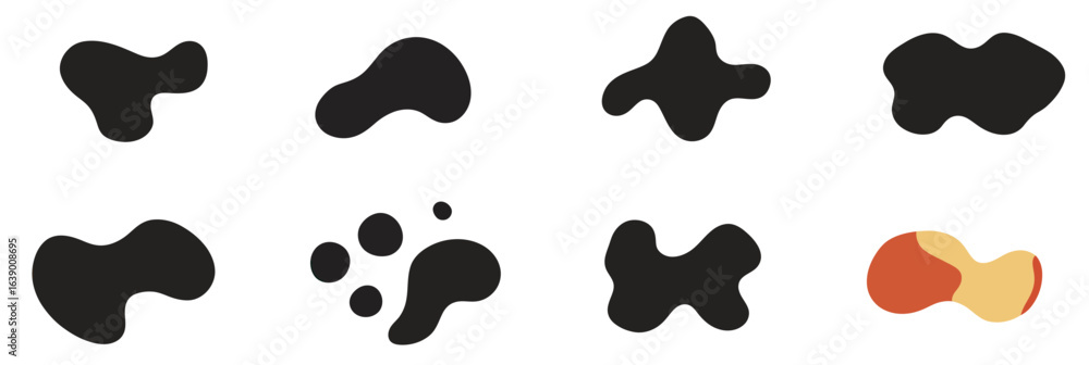 Poster set of irregular black organic blob shapes with smooth edges abstract fluid liquid elements and colo