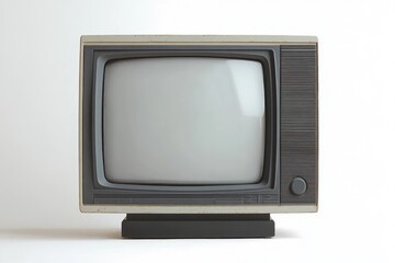 Retro vintage television set with a blank curved screen and a single knob on the right side on a white background