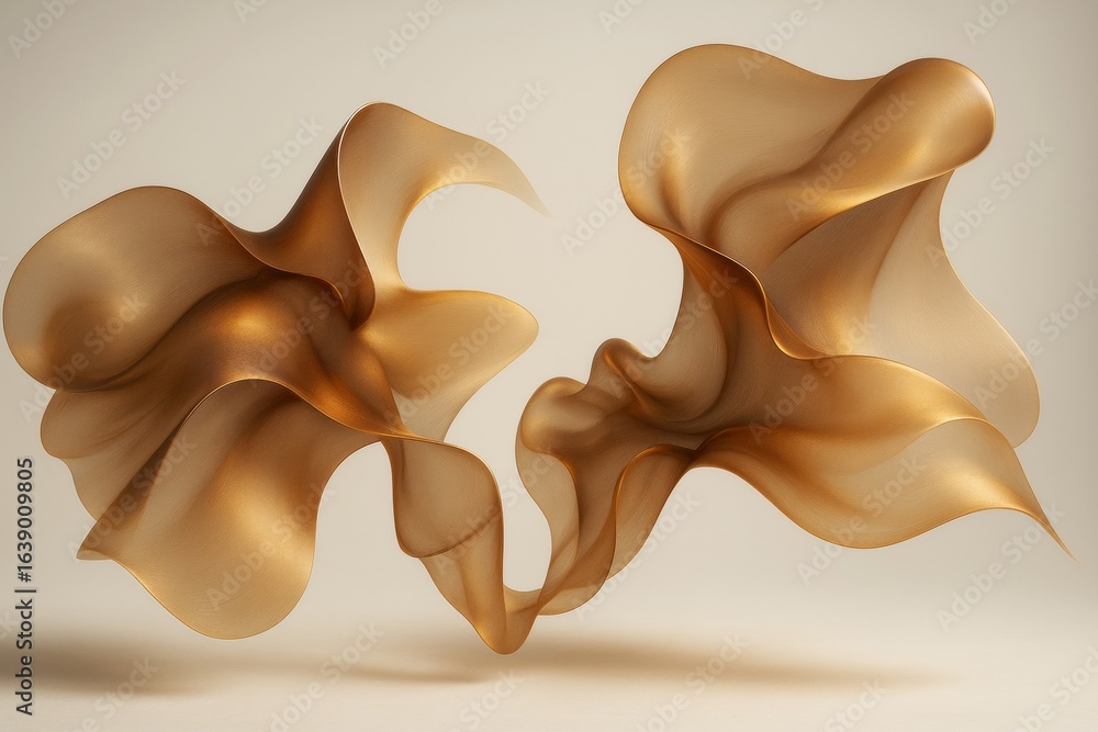 Poster abstract golden flowing shapes with smooth texture and elegant curves on a soft light background, re