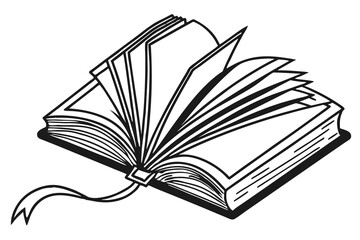 Open Book with Pages Fanned Out and a Ribbon Bookmark reading literature