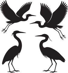 Flamingo Silhouettes vector set. Black silhouette of tropical flamingo bird vector. Elegant silhouettes of flamingos