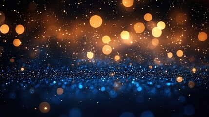 Golden and Blue Bokeh Lights on Dark Background for Elegant Design Projects