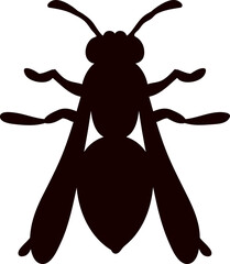 Silhouette vector of a wasp. Vector illustration of a cartoon bee and a wasp on a flower, with wings, isolated on white