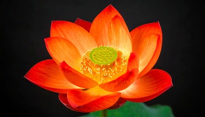Vibrant Orange Lotus Flower Close-up Against Black Background