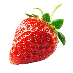 Ripe Red Strawberry, Close-up, Isolated, Green Leaves, Food Photography