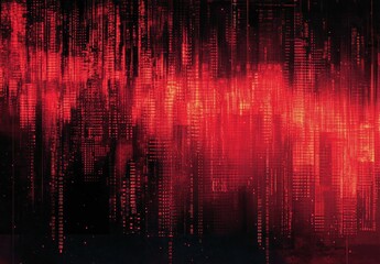 Abstract digital red and black data streams with vertical lines of glowing code and pixelated patterns creating a futuristic and intense atmosphere