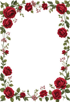 Red rose floral border silhouette isolated on white background