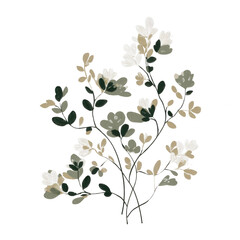 Fototapeta premium Minimal floral patch with delicate sprig in sage green and cream, flat vector on white