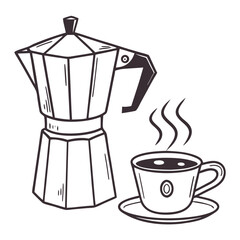 Flat Style Coffee Maker with Cup, Modern Kitchen Appliance Vector. Perfect for: International Coffee Day, Office Kitchen, Breakfast Caf&eacute;, Coffee Expo