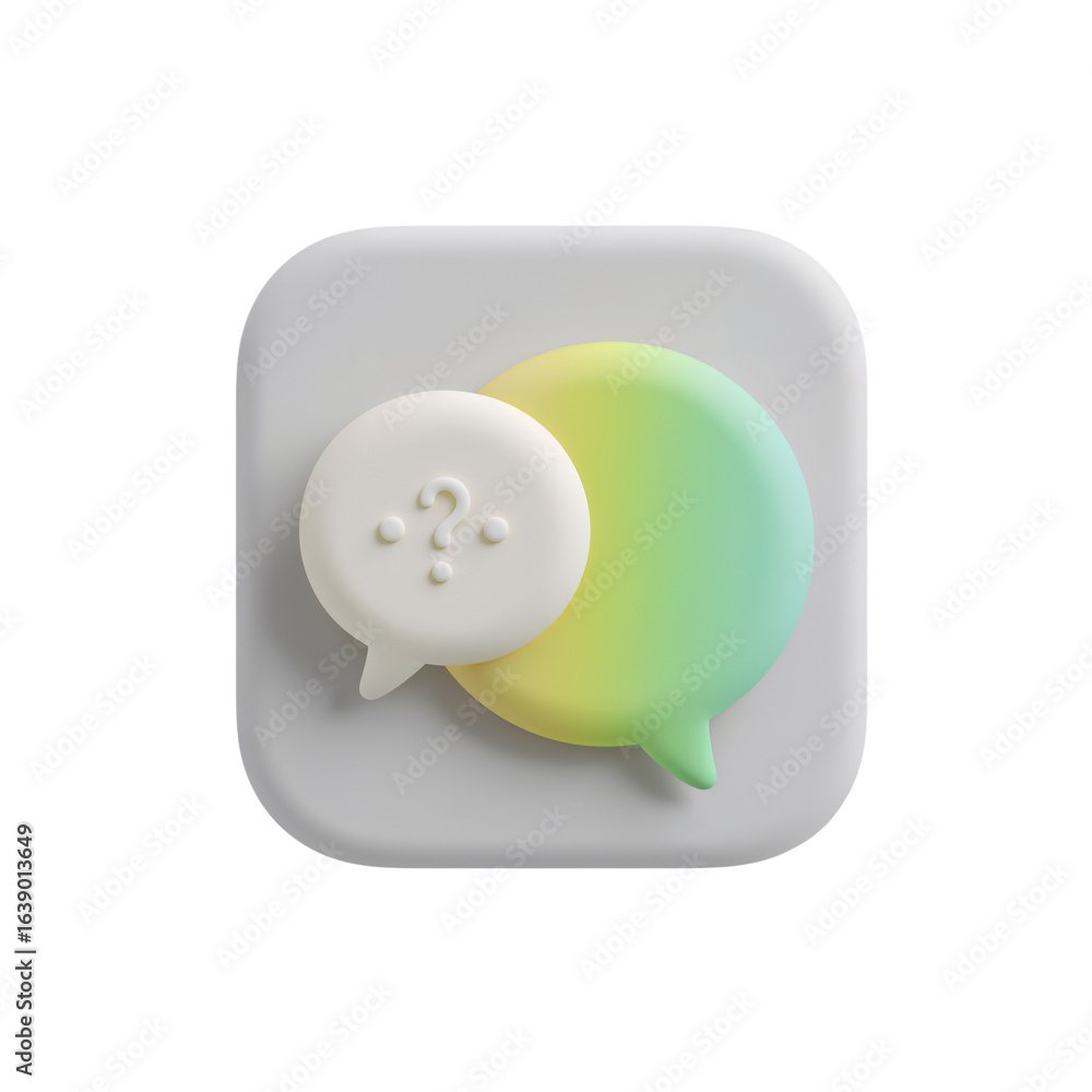 Poster 3d rendered communication bubbles depicting uncertainty with subtle gradient on a transparent stage