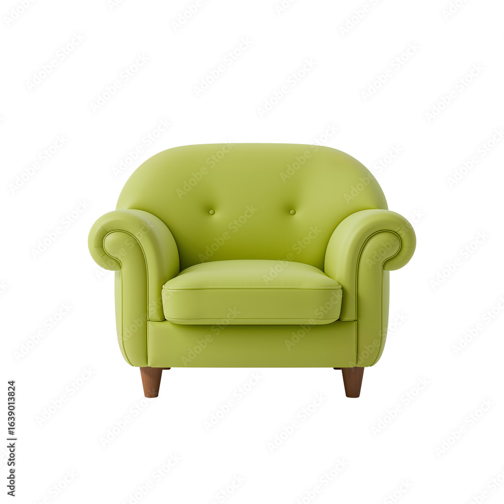 Poster elegant chartreuse armchair with button tufting isolated against a clean transparent setting