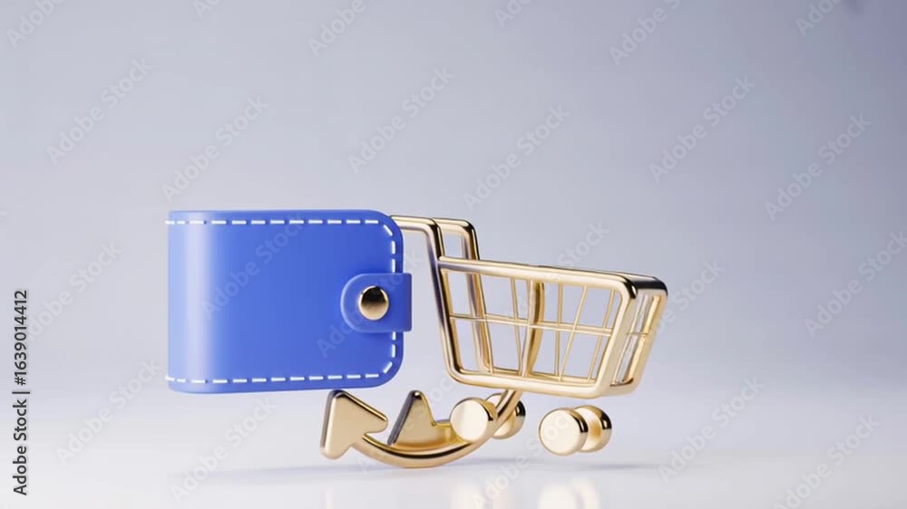 Poster e wallet integration concept. showcasing a wallet and shopping cart interaction.