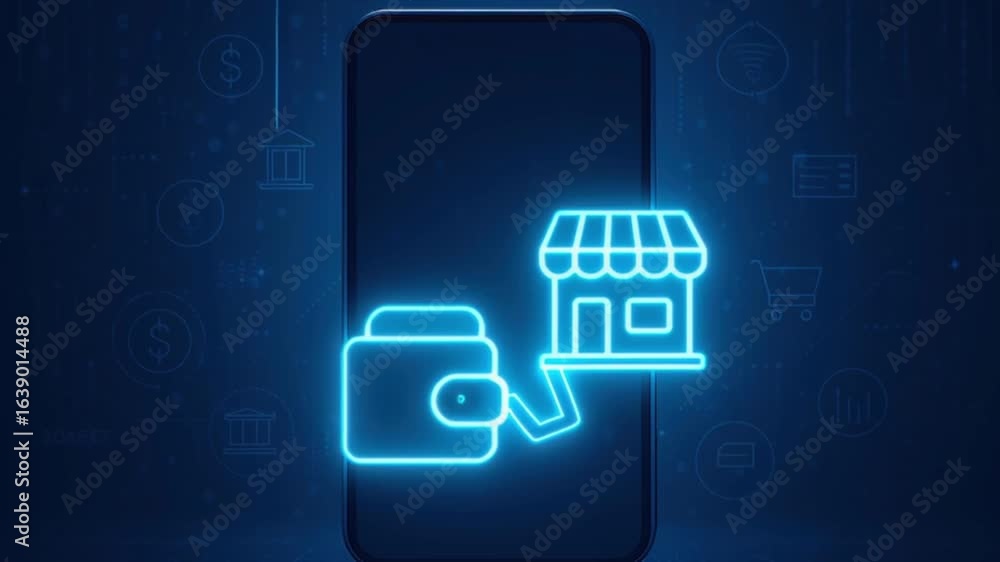 Poster e wallet integration concept. showcasing a digital wallet linking to a store.