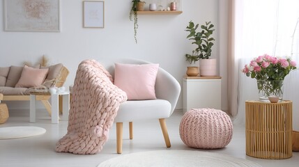 Cozy Pink Living Room Interior Design.