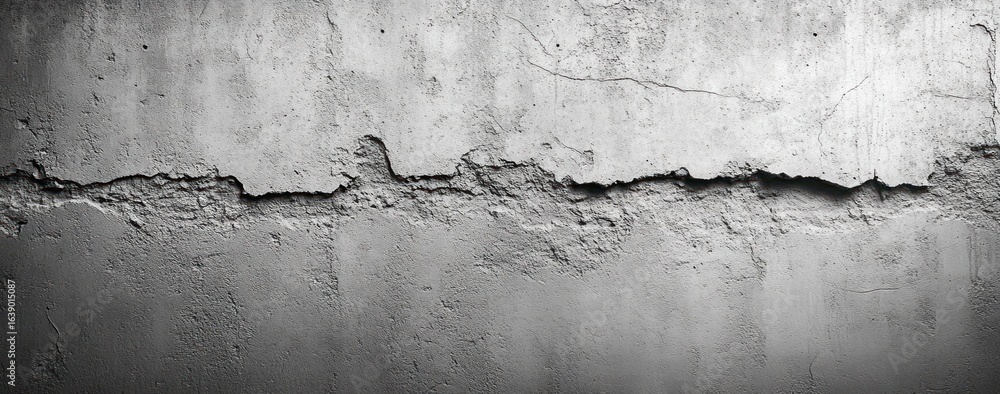 Poster close-up of cracked and peeling concrete wall surface showing rough textures and uneven layers with 