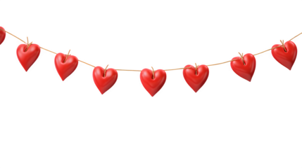 Valentine's Day heart garland and decor for kids' classroom, photorealistic, isolated on white background