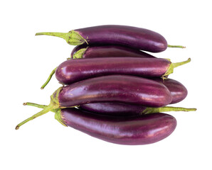 seven eggplants isolated on white background. shot with high angle