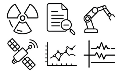 Science and Laboratory Line Icons Chemistry, Physics, Biology, Space, Robotics, Data, and Medical Vector Icon Set for Education, Research, and STEM Projects