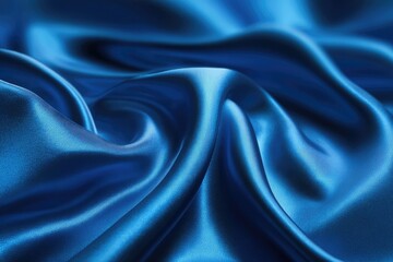Obraz premium Close-up of deep blue silk fabric with soft folds