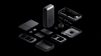 Exploded View Tech Gadget Components with 3D Render.