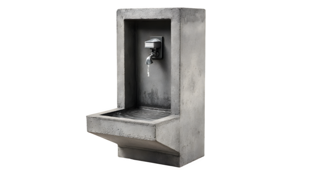 A public drinking fountain (generic design) made of concrete or metal, isolated on a Transparent background