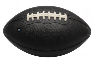Classic black leather american football ball with white laces, isolated on transparent background, perfect for sports-themed projects
