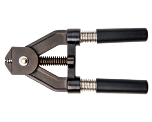 Small black plastic and metal hand clamp tool with screw mechanism on a transparent background