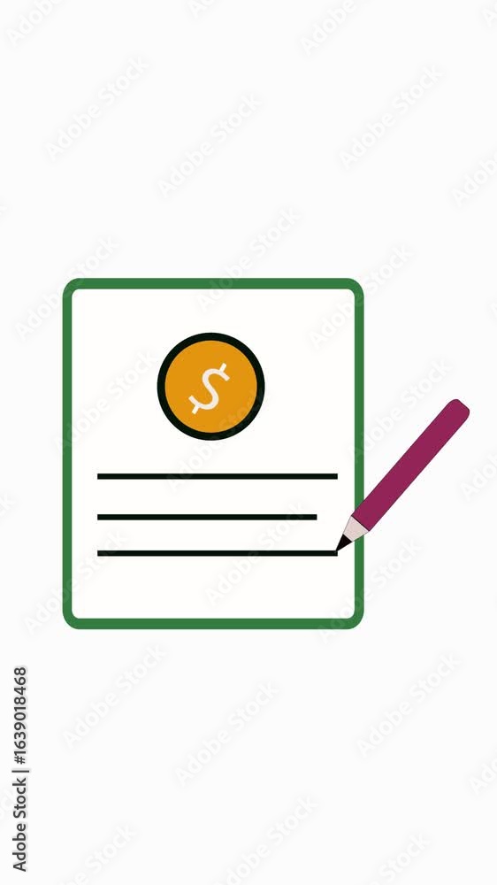 Poster vertical one line drawing animation of financial report and pencil. one line drawing animation of fi