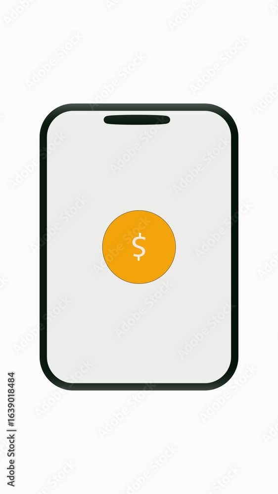 Poster vertical online payment flat icon animation with dollar coin on smartphone. online payment icon anim