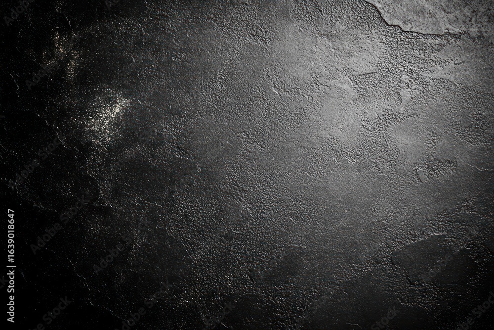 Poster dark textured wall surface with rough and uneven patches creating a moody and dramatic atmosphere