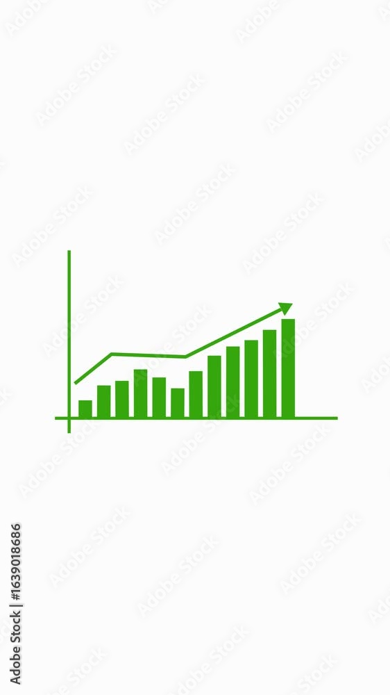 Poster vertical animated green chart with rising trend line graph. green growth chart with trend line graph