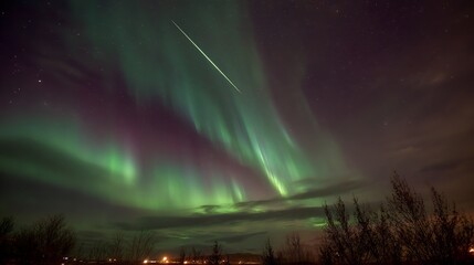 Iceland Aurora Borealis Night Sky Meteor Shower.