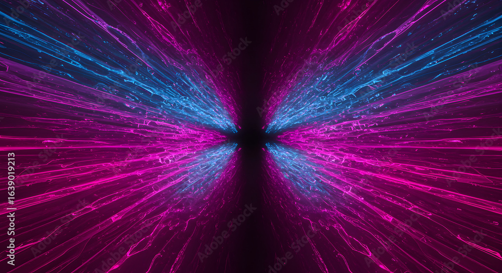 Poster abstract vortex of neon lights: a mesmerizing display of cyan and magenta hues expanding into the da