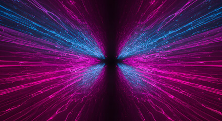 Abstract Vortex of Neon Lights: A Mesmerizing Display of Cyan and Magenta Hues Expanding into the Darkness, Radiating Beautifully