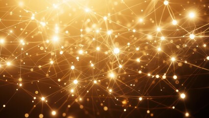 Obraz premium Luminous Golden Plexus of Interconnected Digital Nodes and Starburst Flares