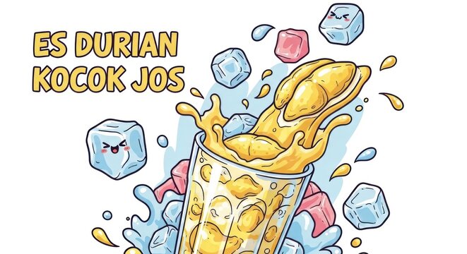 Es Durian Kocok Jos Illustration with Durian Fruit