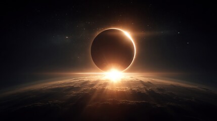 Total Solar Eclipse Space Earth Sunrise.