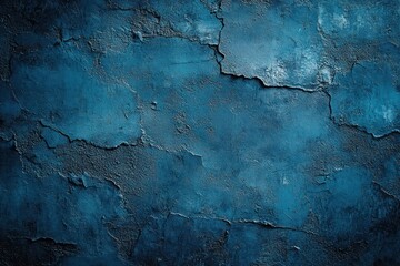 Obraz premium Close-up of a rough, cracked blue painted wall with peeling texture and weathered surface