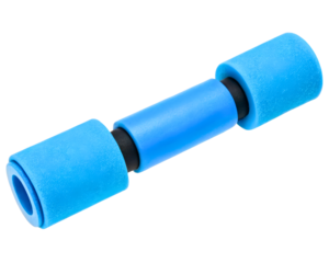 Small blue foam dumbbell on a transparent background