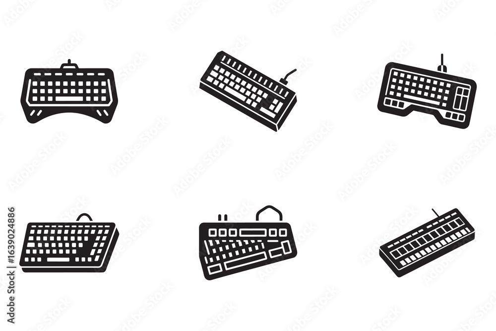 Fototapete collection of black and white keyboard vector icons for computer hardware and technology enthusiasts