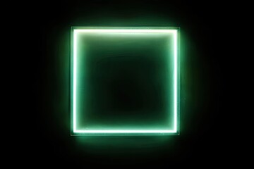 Bright green neon square frame on black