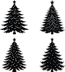 Christmas tree silhouette  set black silhouette design isolated vector Christmas tree silhouette vector bundle,