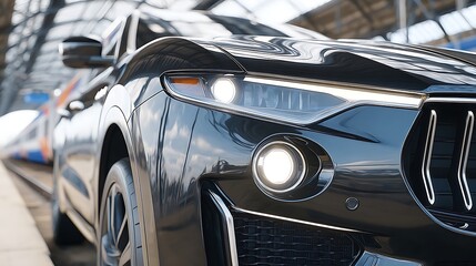 Striking Front View of a Cinematic Car with Diamond Cut Grille Design