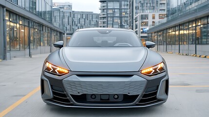 Obraz premium Elegant front view of a cinematic silver car with diamond cut grille design