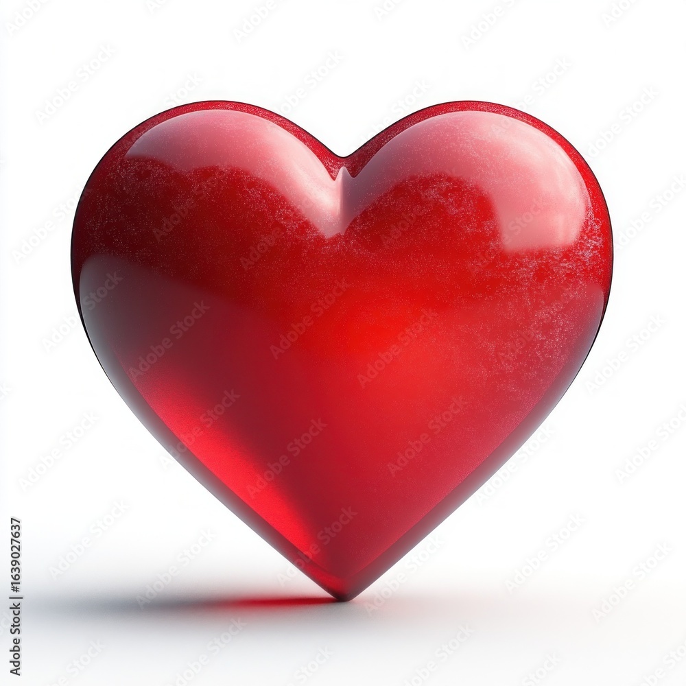 Poster Shiny red heart with smooth reflective surface on white background expressing warmth and affection