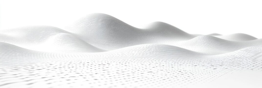 undulating white abstract landscape with smooth wave-like forms covered in fine grid pattern under soft lighting