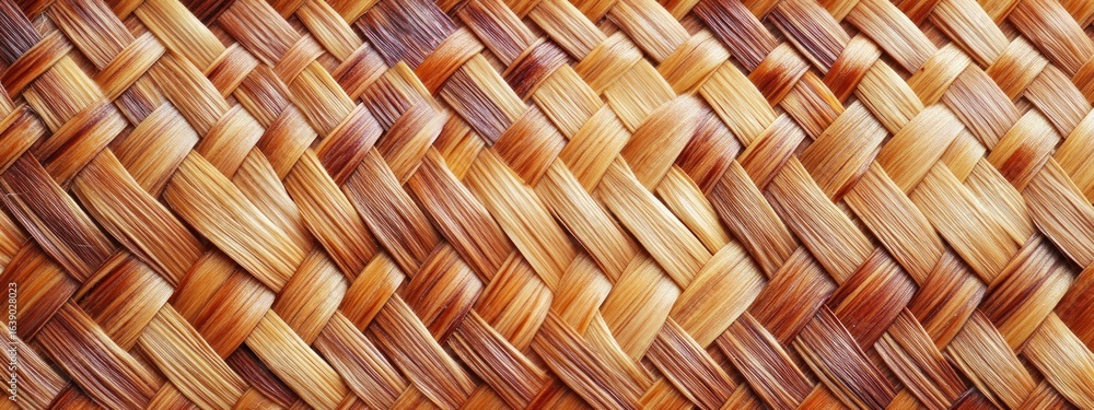 Poster close-up view of a woven natural fiber basket showcasing intricate patterns and warm earthy tones cr
