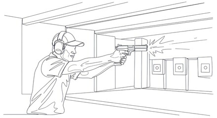 Man Firing Gun at Shooting Range Illustration