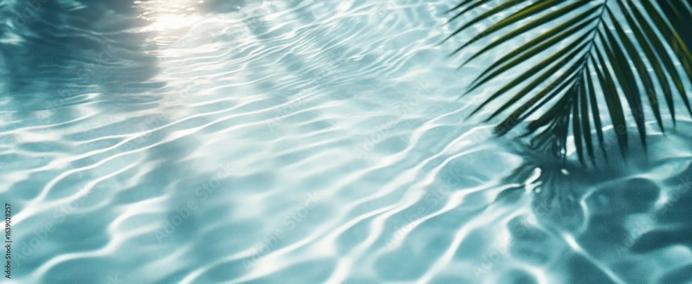 Aufkleber sunlit water surface with gentle ripples and palm leaves casting shadows creating a calm and serene 