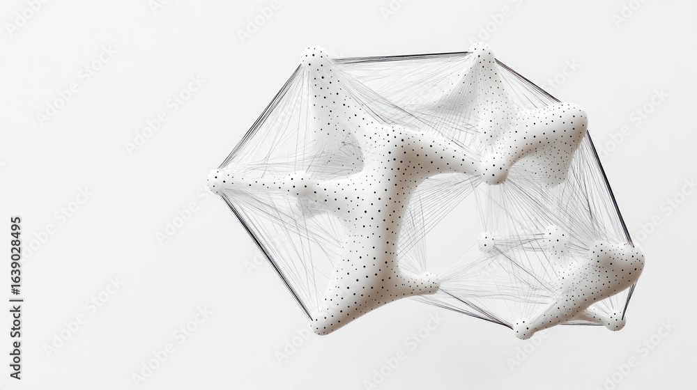 Aufkleber abstract white organic shapes connected by a network of fine black threads and dotted with small bla